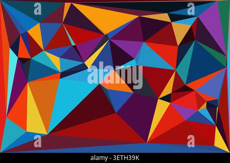 Bold abstract geometric background showcases rich polygons. Dynamic low poly triangular shapes create modern visual. Warm tones form engaging composit Stock Vector