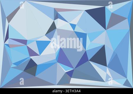 Calming abstract geometric mosaic pattern background. Modern polygonal art. Randomly arranged blue and purple triangles and polygons create a soothing Stock Vector