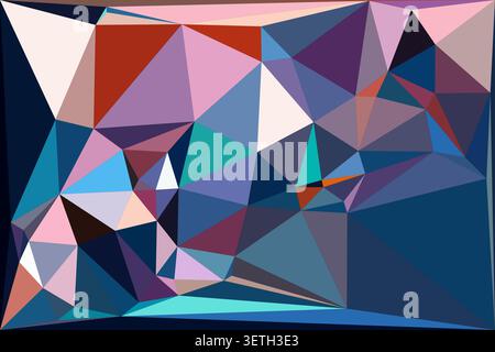 abstract geometric composition featuring triangles in shades of pink, blue, and red, modern art style. Stock Vector