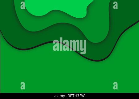Emerald green papercut design with flowing organic layers. Professional abstract background for environmental themes and nature branding featuring mul Stock Vector