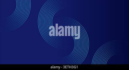 Futuristic digital design with neon concentric rings, high tech connection concept, elegant wireframe loops on midnight blue, minimal vector graphics, Stock Vector