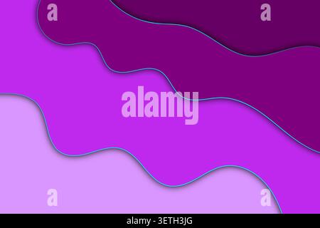 Rich violet tones in organic stacked layers. Striking teal accent lines along edges. Soft drop shadows enhancing three dimensional feel. Energetic col Stock Vector