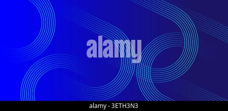 High tech digital concept with vibrant blue and cyan light effects. Modern geometric composition with flowing parallel lines creating depth for techno Stock Vector