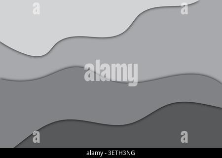 Minimalist monochrome liquid wave layer composition featuring gradient gray tones. Professional paper style texture design with smooth organic curves Stock Vector