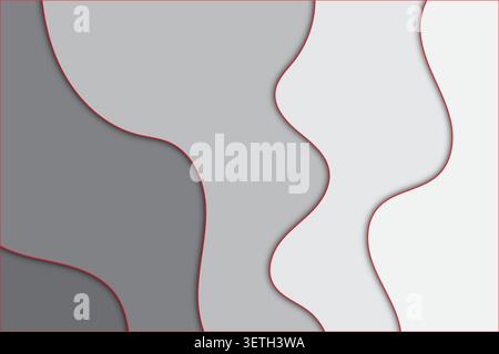 Artistic composition of vertical fluid shapes with distinct shadow depth and crimson strokes. Modern papercraft style background with varying shades o Stock Vector