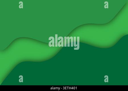 Green abstract background with layered wavy shapes. Gentle curves and shadows create depth and modern feel. Clean, organic design for various uses. Stock Vector