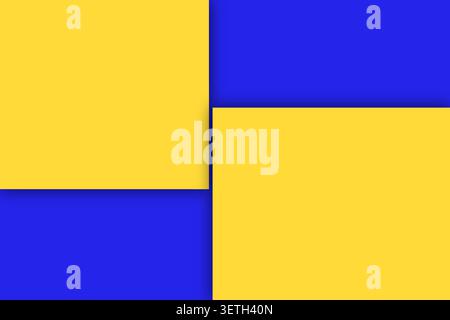 Bold abstract background showcasing a split design with intersecting yellow and blue squares. Clean lines and sharp edges create a striking geometric Stock Vector