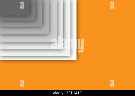 Abstract paper cut style illustration featuring stacked monochromatic squares creating depth with shadows on solid orange surface, professional layout Stock Vector