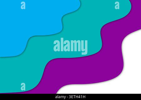 Colorful abstract backdrop with layered, flowing organic shapes in bright blue, teal, and purple, white space. Stock Vector