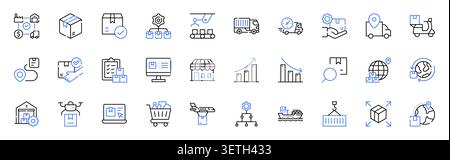 Supply Chain, Logistics and Delivery Line Icons Set Editable Stroke Vector Illustration Stock Vector