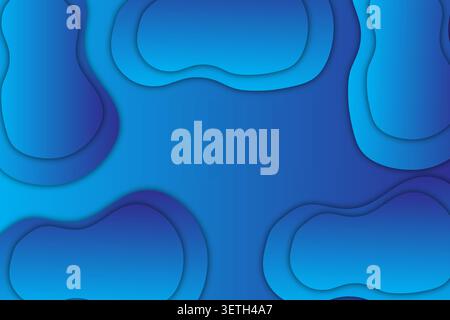 Professional blue papercut artwork featuring fluid curved shapes. Layered topographical design with soft shadows. Modern creative composition for digi Stock Vector
