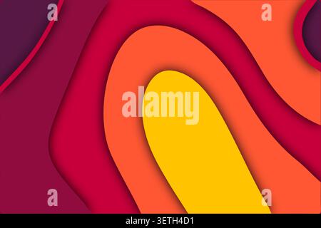 artistic papercut illustration featuring shades of burgundy red and golden yellow. deep dimensional curves creating movement. contemporary craft style Stock Vector