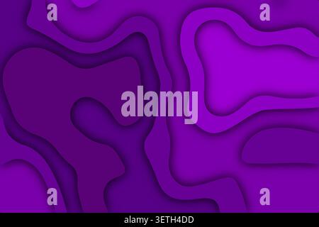 Abstract background featuring organic wavy layers in shades of purple with deep shadows, modern paper cut design, fluid shapes and contours Stock Vector