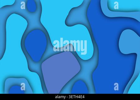 Abstract wavy background in shades of blue and cyan. Layered paper cut effect creates depth and dimension. Modern, fluid design. Stock Vector
