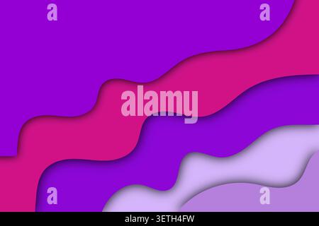 fluid wavy layers in shades of violet and pink, decorative paper cut texture with drop shadows, colorful modern art background, organic flowing shapes Stock Vector