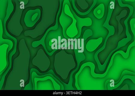 Creative green papercut design with nested organic curves. Layered topographical artwork with realistic shadows. Abstract forest inspired composition Stock Vector