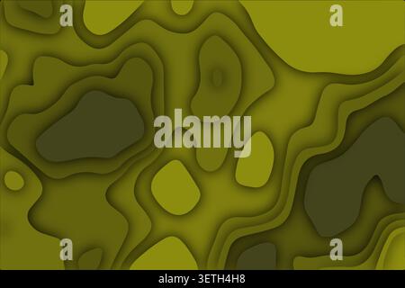 Industrial olive green papercut artwork with rugged topographic style. Layered organic curves with deep shadows. Abstract camouflage inspired composit Stock Vector