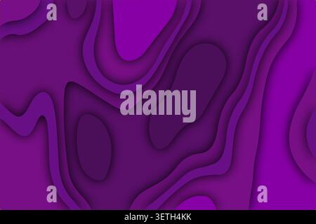 Deep purple layered papercut background features wavy topographical lines creating organic 3d depth effect with soft shadows for modern digital art co Stock Vector