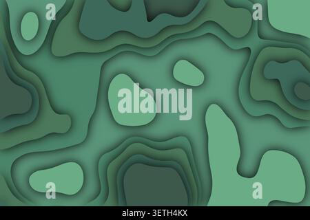 Elegant sage green papercut artwork with subtle organic curves. Layered topographic design featuring soft matte textures. Minimalist creative composit Stock Vector