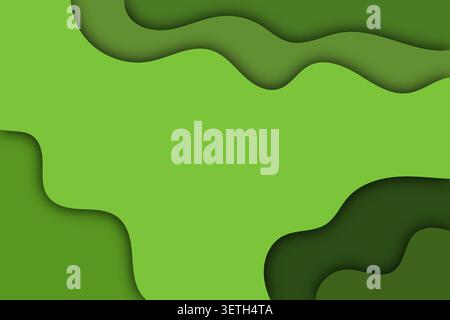 Abstract green paper cut background with multiple wave layers, modern art design for banner, presentation, or web page background with empty space Stock Vector