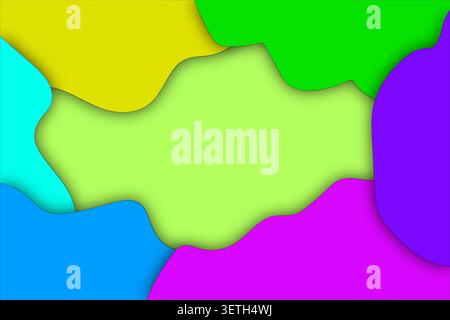Dynamic colorful composition using lime green yellow cyan and magenta paper layers to create playful wavy border for copy space suitable for summer br Stock Vector