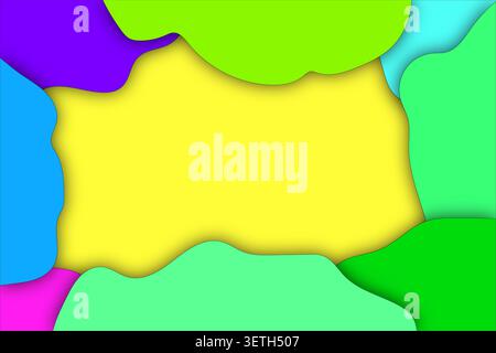 Dynamic layered background showing vivid blue green and purple wavy shapes surrounding central yellow field with elegant shadow transitions for modern Stock Vector