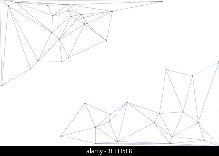 Geometric shapes, polygonal art, wireframe structure, connections, nodes, abstract design, creative composition, modern art. Stock Vector