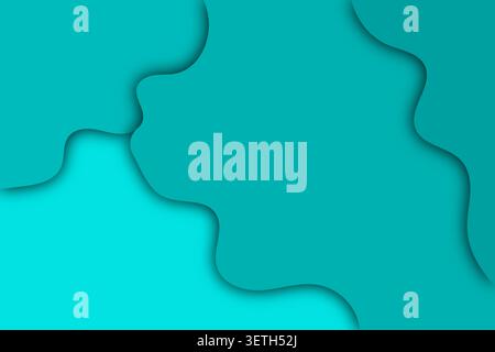 Refreshing aqua colored background featuring overlapping fluid curves and soft drop shadows for 3D effect. Minimalist aesthetic for beach themed brand Stock Vector