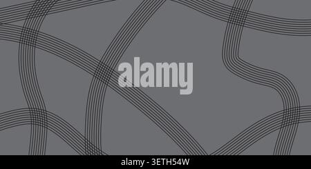 Gray background, black abstract lines, overlapping curves, dynamic pattern, textured background, modern graphic design, artistic flow Stock Vector
