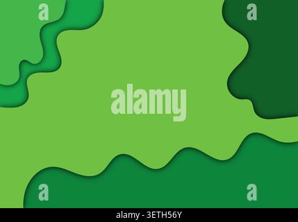 Organic liquid forms in various shades of green create depth with realistic shadows. Soft undulating curves mimic natural elements like leaves or hill Stock Vector