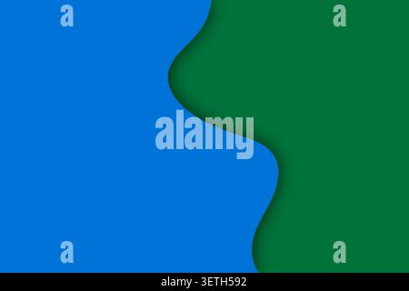 Abstract blue and green background features single wavy dividing line with subtle shadow, creating minimalist yet dynamic visual, perfect for contempo Stock Vector
