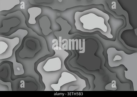 Monochrome layered paper art design features organic wavy shapes in various shades of gray and white creating depth with soft shadow effects for moder Stock Vector