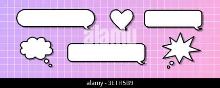 Geometric set of different dialogue boxes. Retro pixel chat or speech balloon. Cute vector message for game or think bubble. Vector illustration on Stock Vector