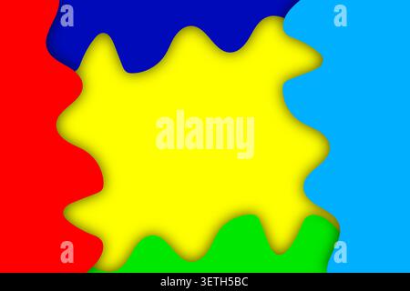 Vibrant abstract composition featuring primary colors red, blue, and green surrounding a bright yellow core. Playful design. Stock Vector