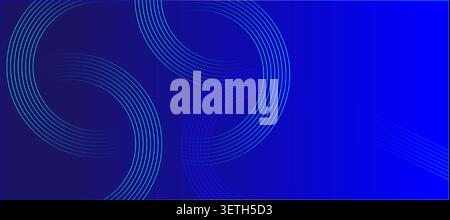 Blue background, overlapping circular lines, smooth gradients, modern abstract design, clean shapes, digital art Stock Vector