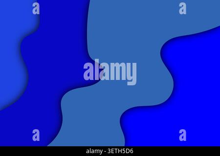 Deep blue and navy background featuring fluid wavy layers and strong shadows, creating a calm and modern visual with an abstract paper cut effect. Thi Stock Vector