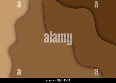 Earth tone fluid shapes creating depth with shadows, brown paper cut out aesthetic, wavy layers forming abstract organic texture, minimalist chocolate Stock Vector