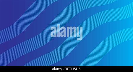 Bright blue abstract background showcasing diagonal wavy lines against smooth gradient, creating sense of depth and fluidity. Stock Vector