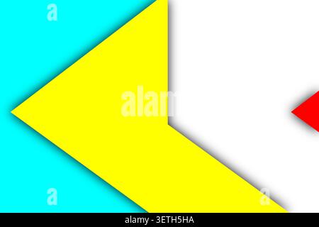 Abstract geometric background with prominent yellow arrow shape, small red square, against white and light blue backdrop, modern design element Stock Vector
