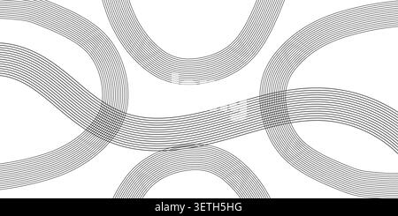 Minimalist abstract background featuring overlapping curved lines creating flowing shapes on clean white canvas, offering visual harmony. Stock Vector