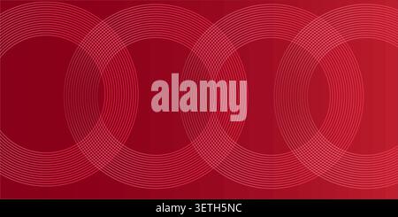 Vibrant crimson digital wallpaper featuring circular concentric rings, elegant technological concept, sophisticated layered design, deep red color pal Stock Vector