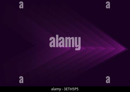 Directional abstract form resembling an arrow, created with thin purple lines, subtle gradient effect, dark backdrop Stock Vector
