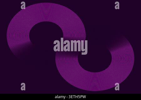 Abstract modern dark purple background with elegant glowing lines forming wavy S-shape. Artistic illustration with smooth gradient and dynamic movemen Stock Vector