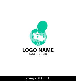 Pet care logo design template. People logo with dog with line style design graphic vector illustration. Symbol, icon, creative. Stock Vector