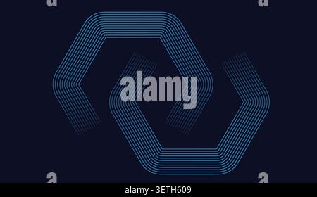 Abstract image modern dark blue background glowing lines forming two hexagonal shapes linked together. Digital art with futuristic design and geometri Stock Vector