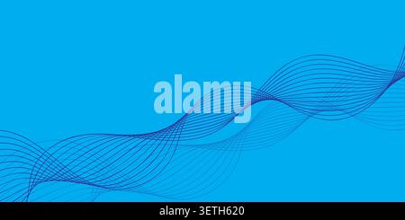 Flowing blue waves, smooth curves, abstract design, modern background, digital art, graphic element, clean design, simple pattern Stock Vector