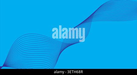 Dynamic composition featuring dark blue flowing waves over bright cyan surface perfect for digital presentations corporate branding minimalist web gra Stock Vector