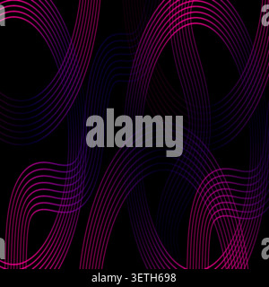 Abstract background showcasing intertwined wavy lines, creating complex and dynamic patterns in vibrant neon colors, against a dark backdrop Stock Vector