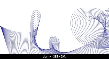Clean white background features thin blue decorative lines in flowing loop patterns creating sense of movement and tranquility for healthcare medical Stock Vector