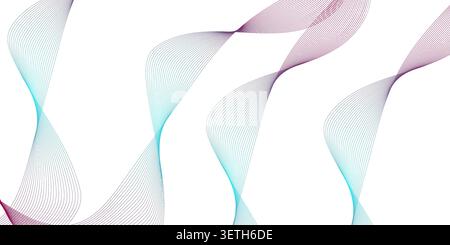 Abstract background with delicate wavy lines in soft purple and cyan hues forming graceful curves white canvas modern ethereal and flowing beauty. Stock Vector